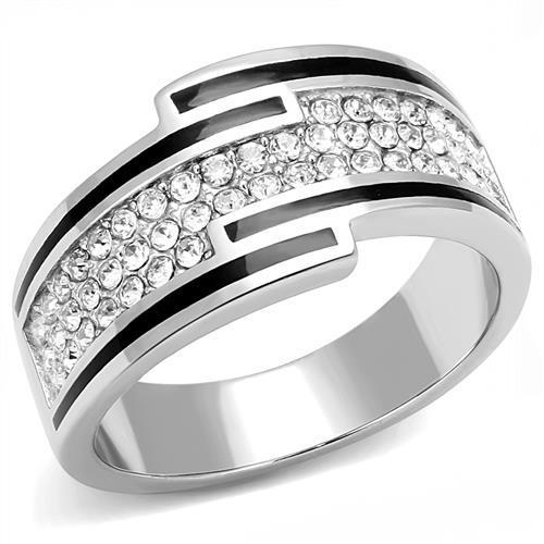 JCE3174 High polished (no plating) Stainless Steel Ring with Top Grade Crystal in Clear