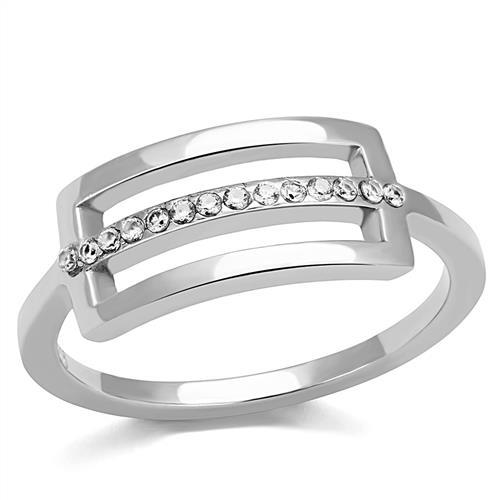 JCE3177 High polished (no plating) Stainless Steel Ring with AAA Grade CZ in Clear