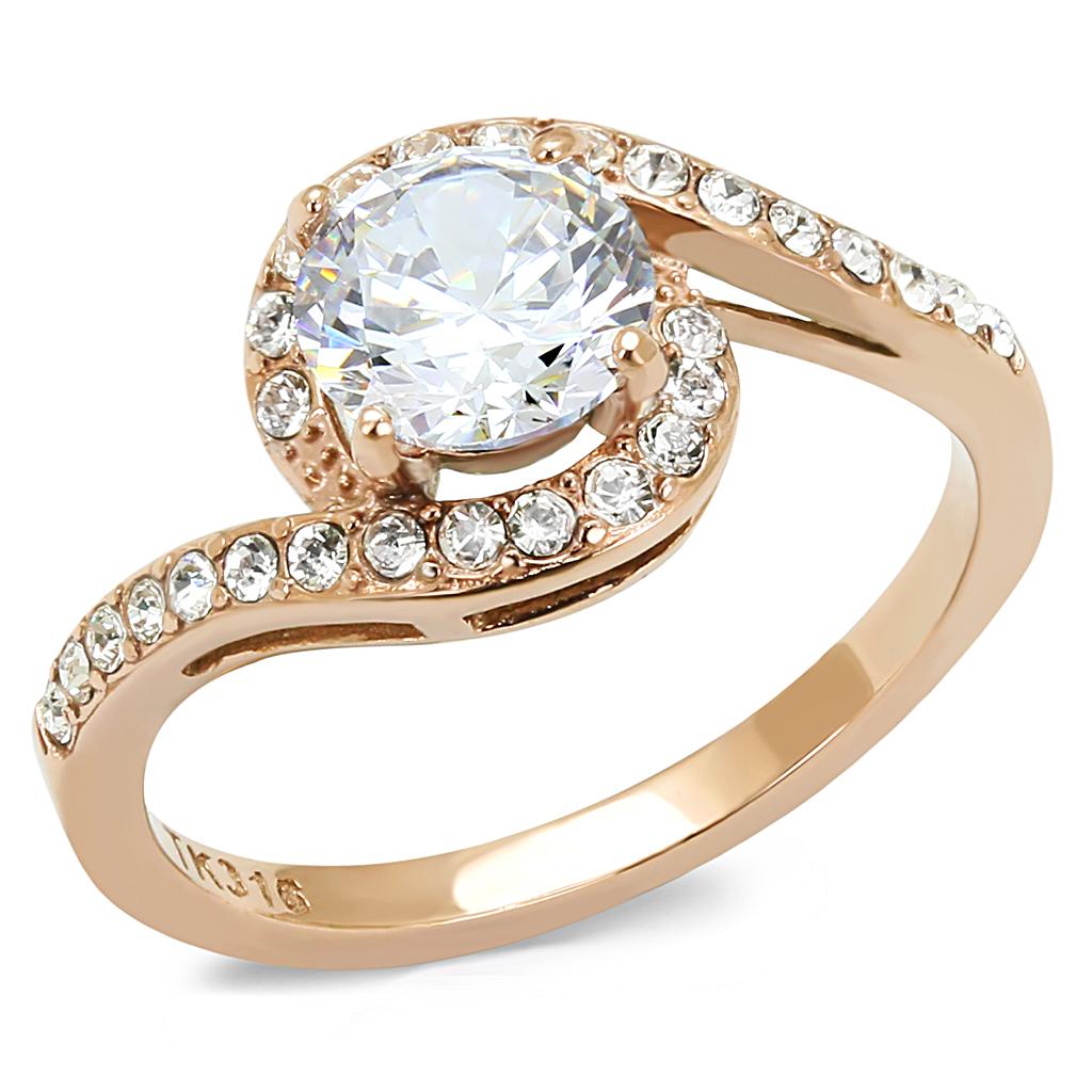 JCE3178 IP Rose Gold(Ion Plating) Stainless Steel Ring with AAA Grade CZ in Clear
