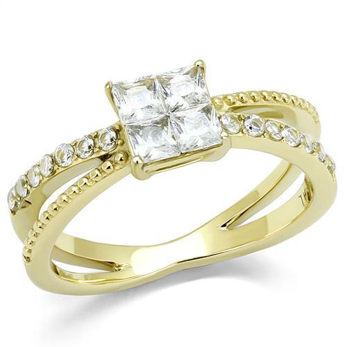 JCE3181 IP Gold(Ion Plating) Stainless Steel Ring with AAA Grade CZ in Clear