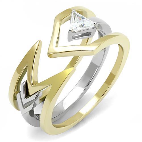 JCE3183 Two-Tone IP Gold (Ion Plating) Stainless Steel Ring with AAA Grade CZ in Clear