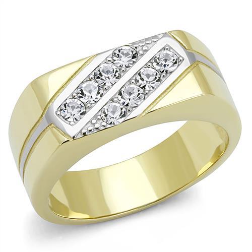 JCE3186 Two-Tone IP Gold (Ion Plating) Stainless Steel Ring with Top Grade Crystal  in Clear