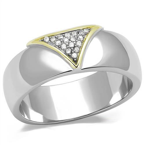 JCE3187 Two-Tone IP Gold (Ion Plating) Stainless Steel Ring with AAA Grade CZ  in Clear