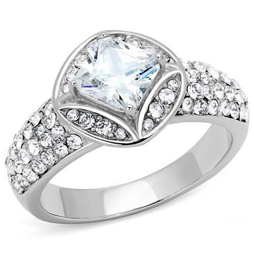 JCE3206 High polished (no plating) Stainless Steel Ring with AAA Grade CZ in Clear