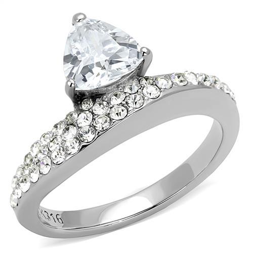 JCE3207 High polished (no plating) Stainless Steel Ring with AAA Grade CZ in Clear