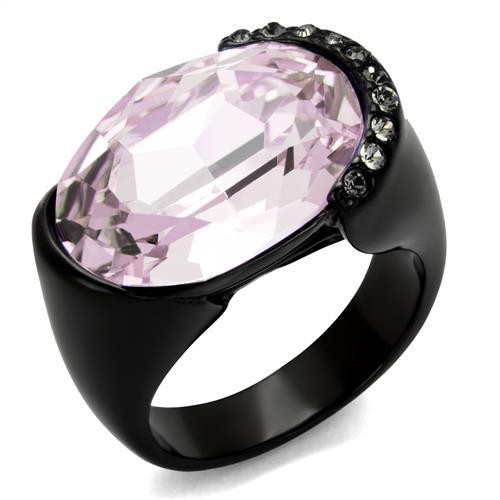 JCE3213 IP Black(Ion Plating) Stainless Steel Ring with Top Grade Crystal in Light Amethyst