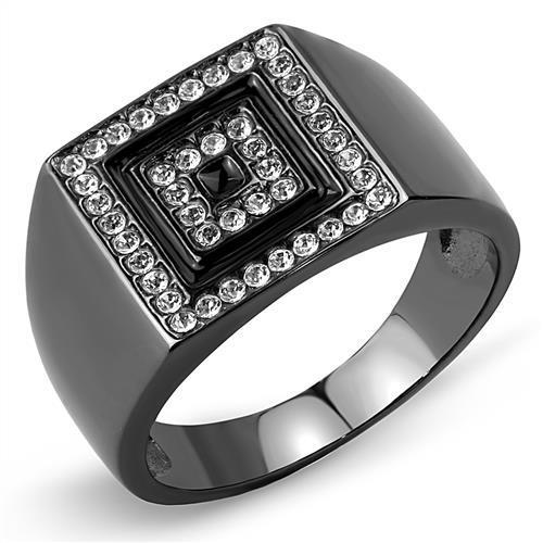 JCE3220 IP Light Black  (IP Gun) Stainless Steel Ring with Top Grade Crystal  in Clear