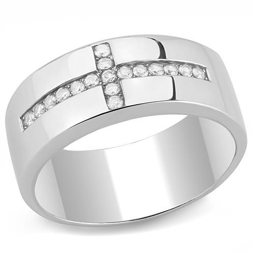 JCE3225 High polished (no plating) Stainless Steel Ring with AAA Grade CZ  in Clear