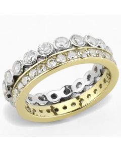 JCE3232 Two-Tone IP Gold (Ion Plating) Stainless Steel Ring with AAA Grade CZ in Clear