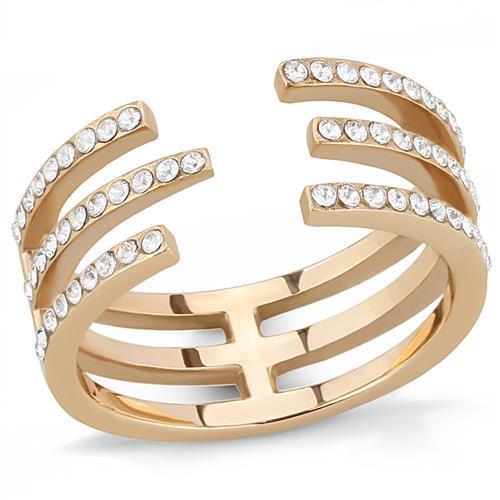 JCE3236 IP Rose Gold(Ion Plating) Stainless Steel Ring with Top Grade Crystal in Clear