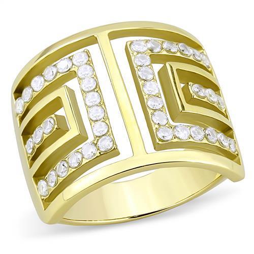 JCE3238 IP Gold(Ion Plating) Stainless Steel Ring with AAA Grade CZ in Clear