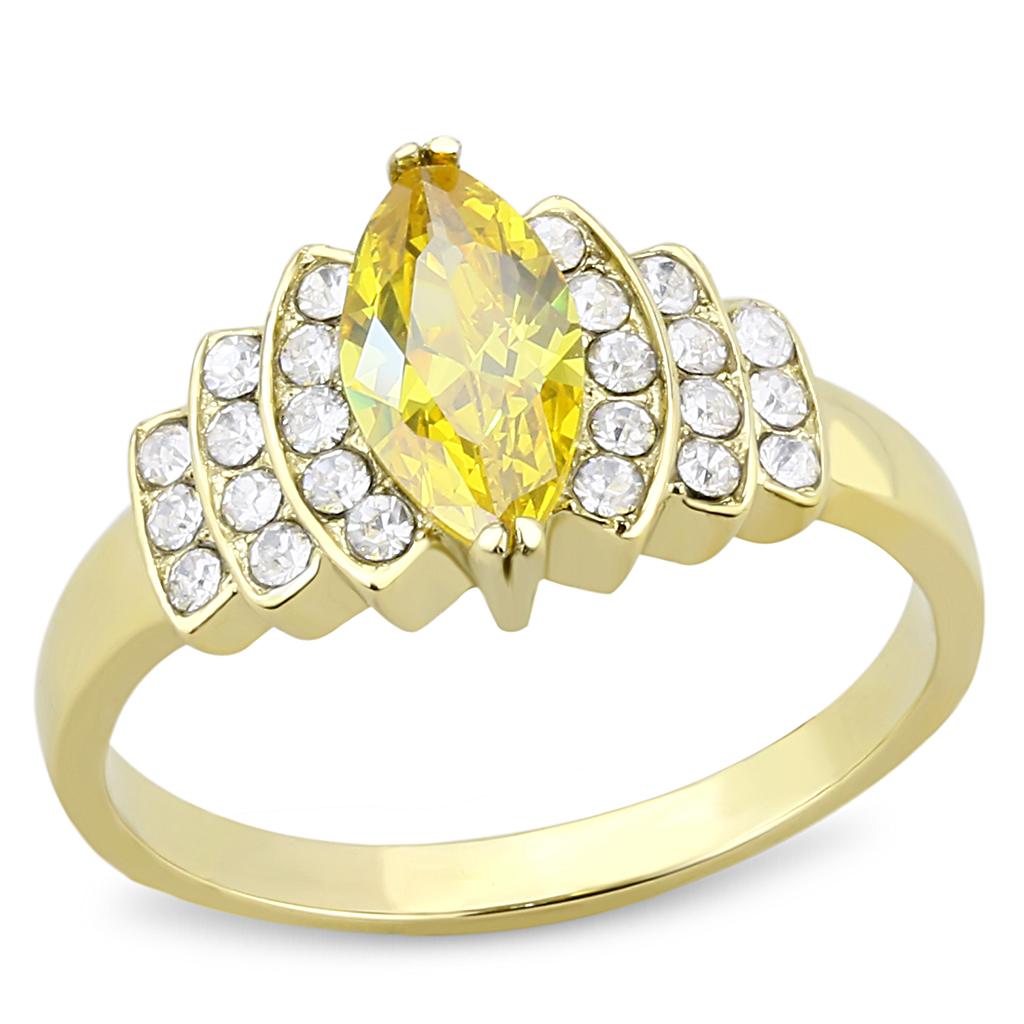 JCE3239 IP Gold(Ion Plating) Stainless Steel Ring with AAA Grade CZ in Topaz