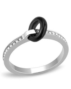 JCE3241 High polished (no plating) Stainless Steel Ring with Top Grade Crystal in Clear