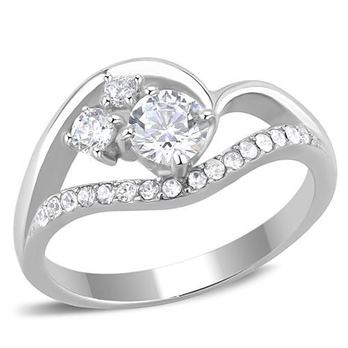 JCE3243 High polished (no plating) Stainless Steel Ring with AAA Grade CZ in Clear