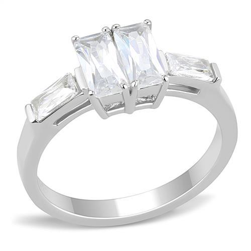JCE3244 High polished (no plating) Stainless Steel Ring with AAA Grade CZ in Clear