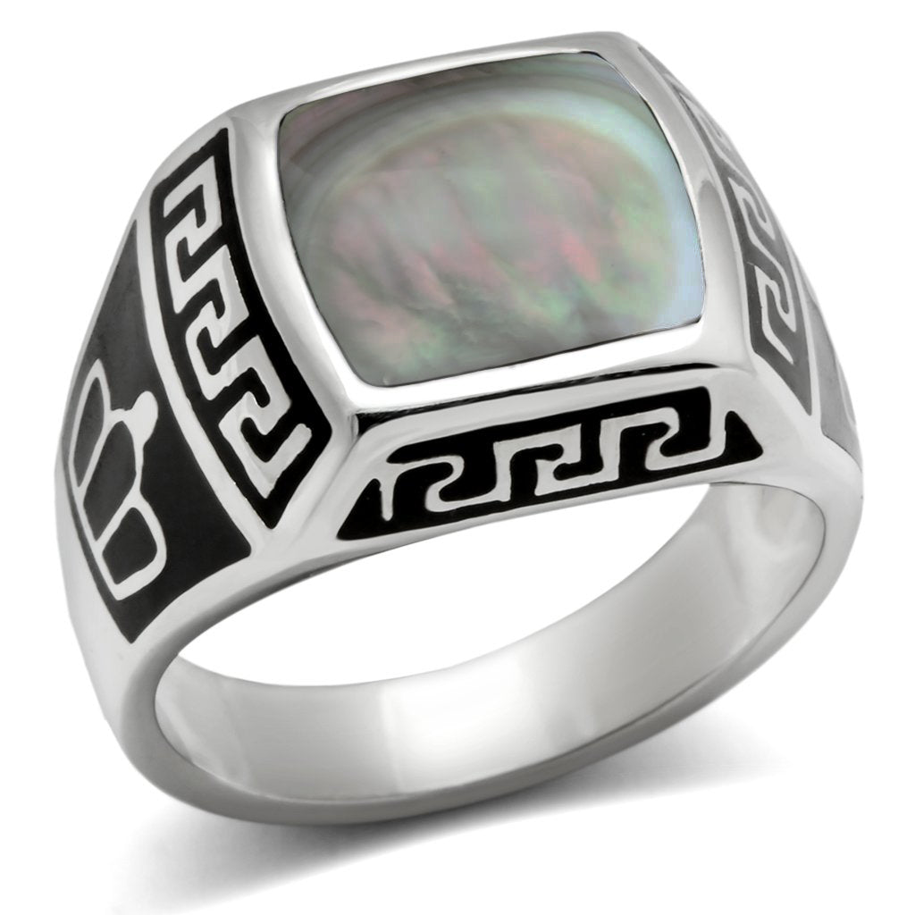 JCE325 High polished (no plating) Stainless Steel Ring with Precious Stone Conch in Gray