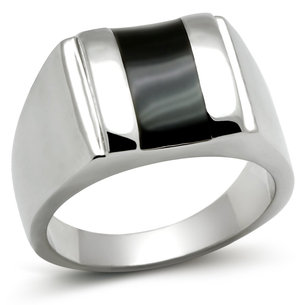 JCE326 High polished (no plating) Stainless Steel Ring with Epoxy  in Jet