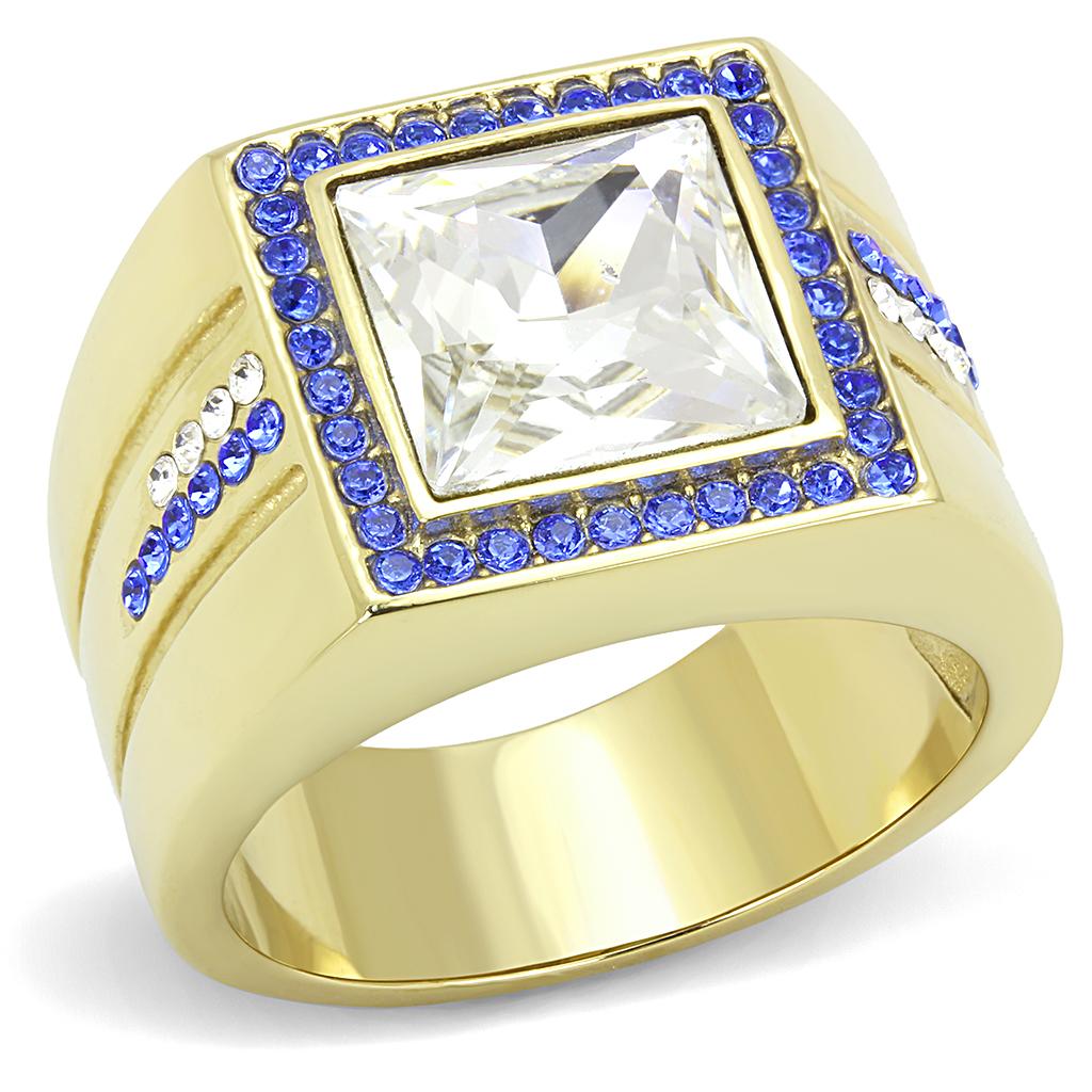 JCE3269 IP Gold(Ion Plating) Stainless Steel Ring with Top Grade Crystal  in Clear