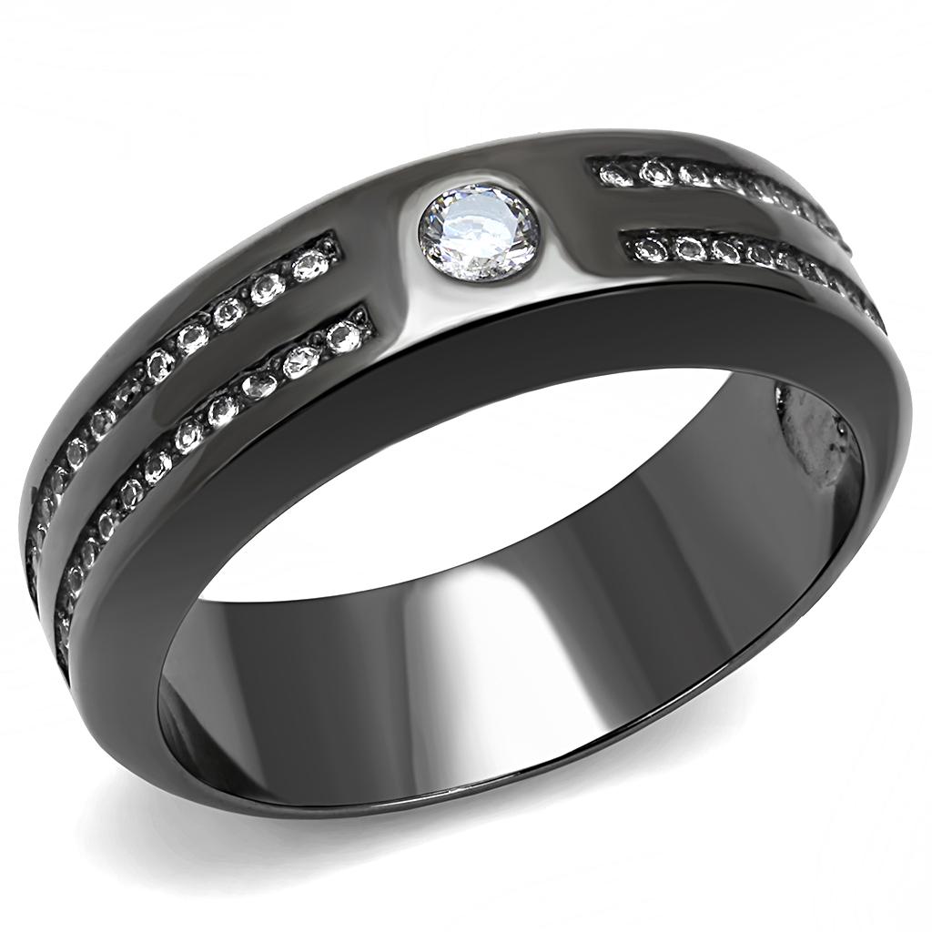JCE3275 IP Light Black  (IP Gun) Stainless Steel Ring with AAA Grade CZ  in Clear