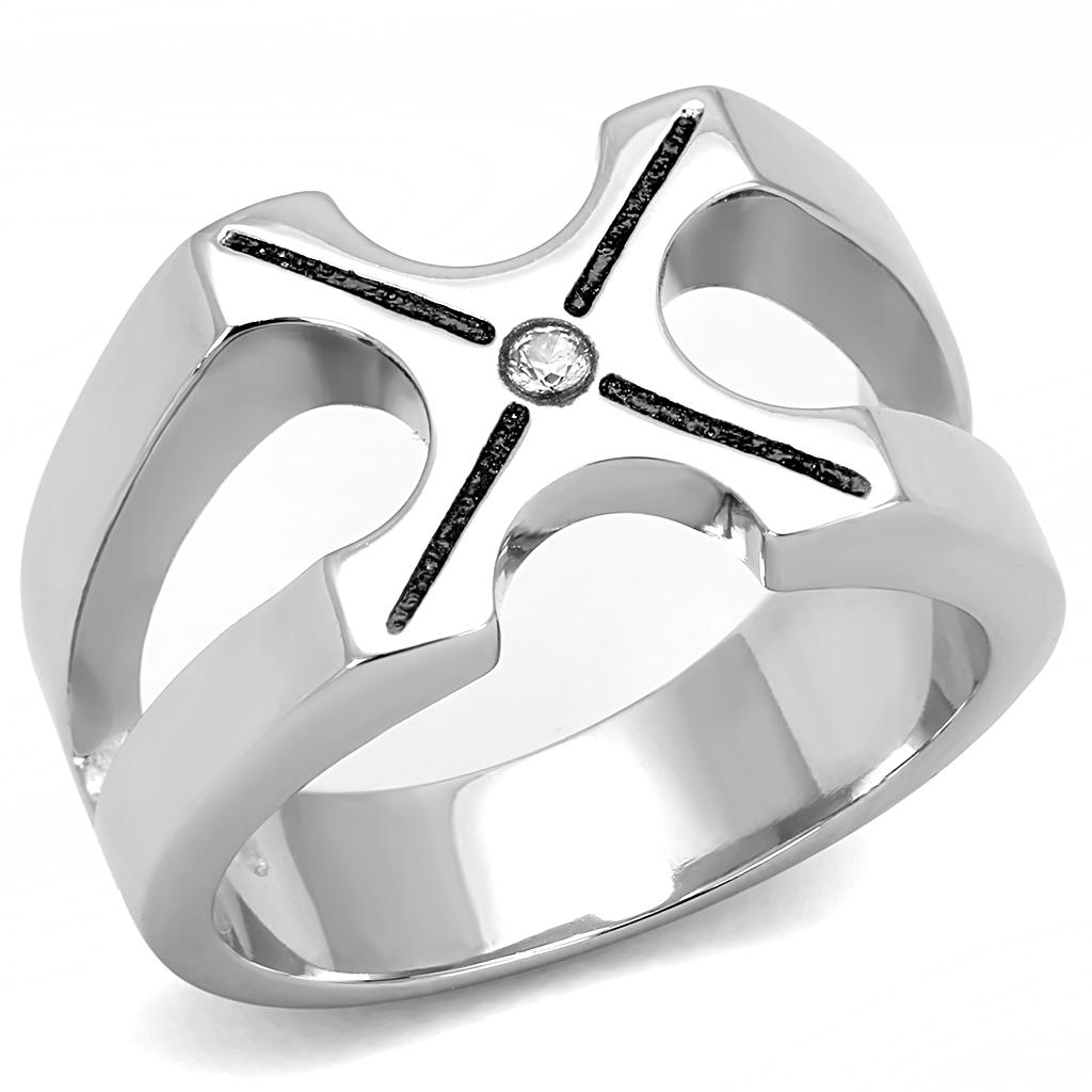 JCE3278 High polished (no plating) Stainless Steel Ring with AAA Grade CZ in Clear