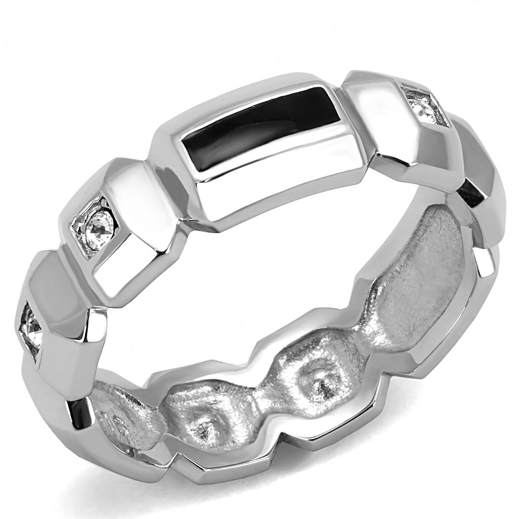 JCE3281 High polished (no plating) Stainless Steel Ring with Top Grade Crystal  in Clear
