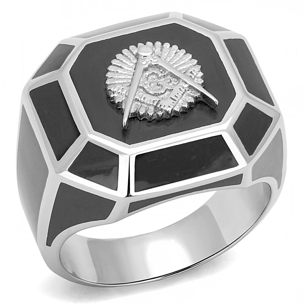 JCE3282 High polished (no plating) Stainless Steel Ring with Epoxy  in Jet