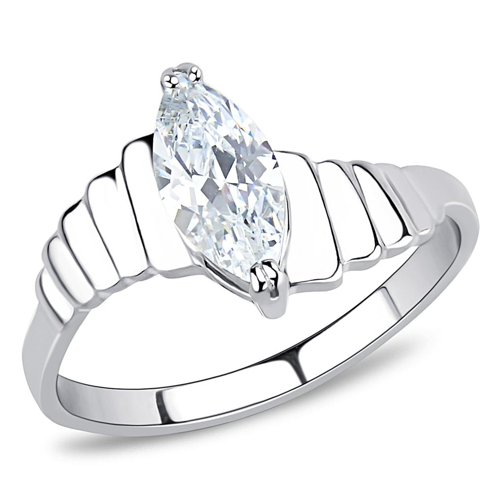 JCE3429 High polished (no plating) Stainless Steel Ring with AAA Grade CZ  in Clear