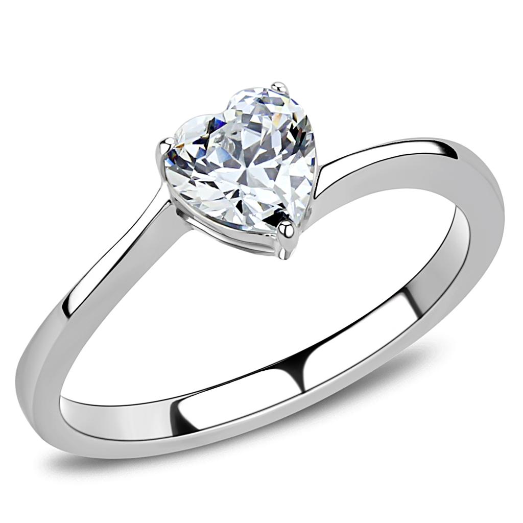 JCE3434 High polished (no plating) Stainless Steel Ring with AAA Grade CZ  in Clear