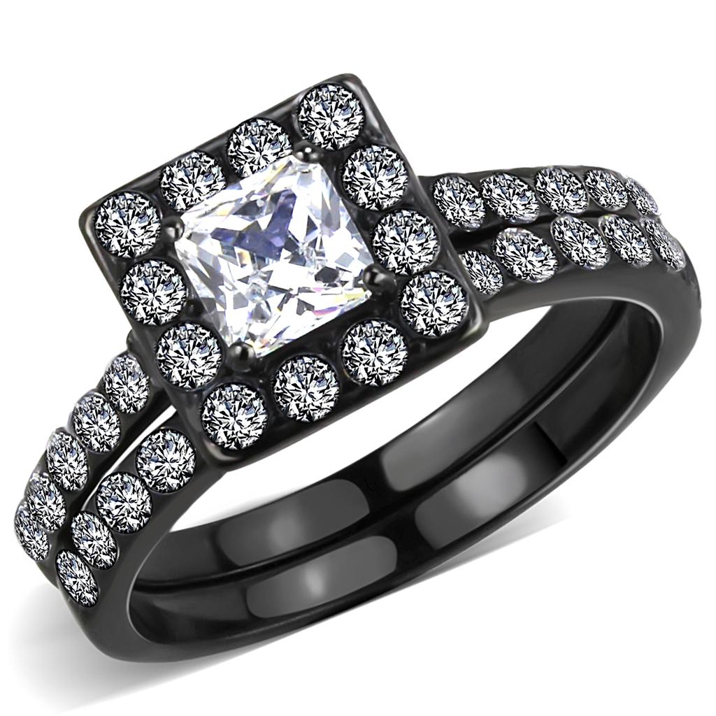 JCE3458 IP Black(Ion Plating) Stainless Steel Ring with AAA Grade CZ  in Clear