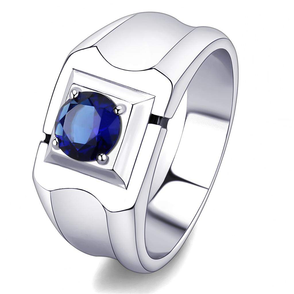 JCE3459 High polished (no plating) Stainless Steel Ring with Synthetic Synthetic Glass in Montana