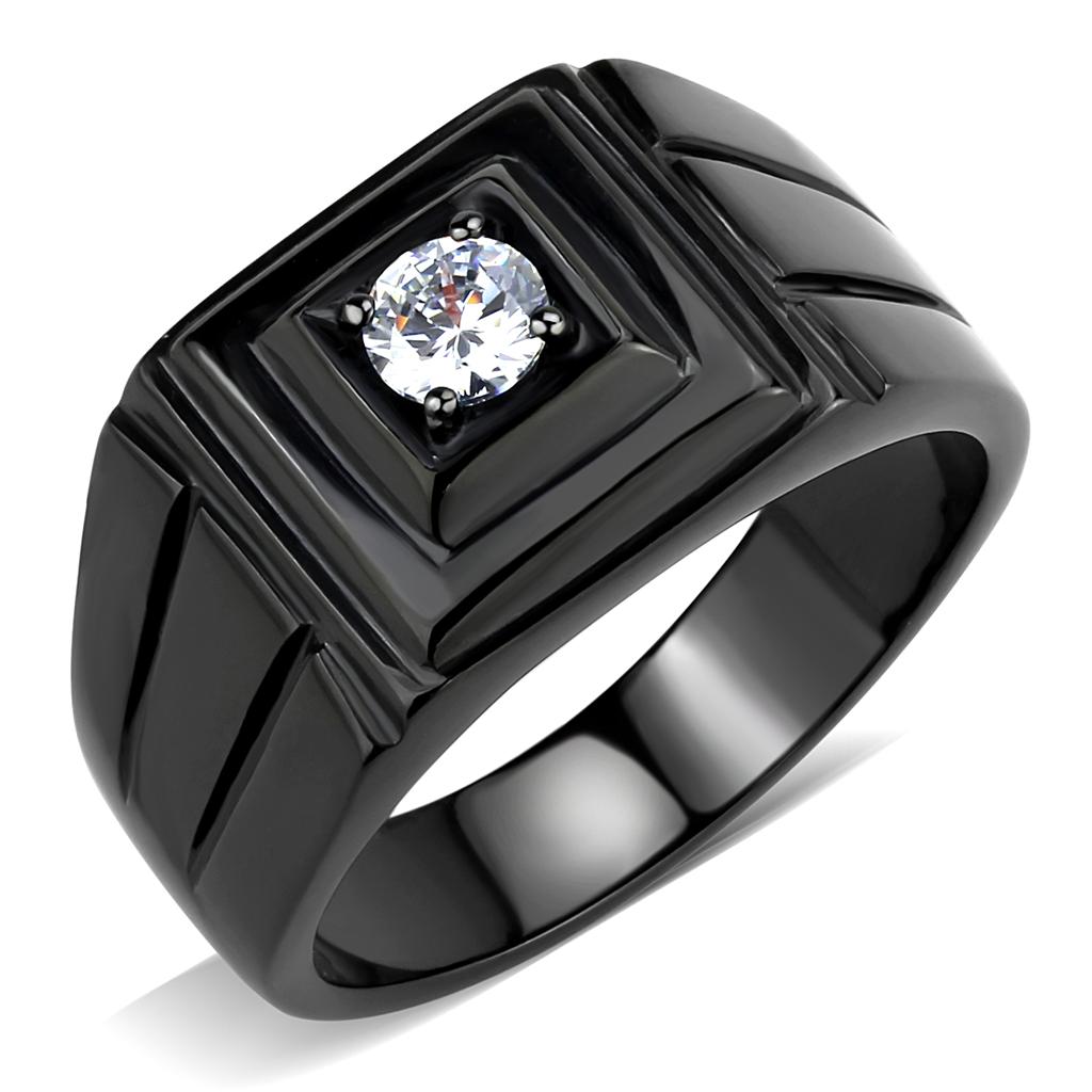 JCE3466 IP Black(Ion Plating) Stainless Steel Ring with AAA Grade CZ in Clear