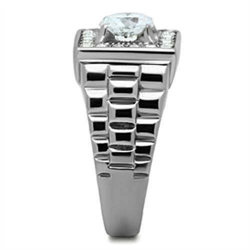 JCE347 High polished (no plating) Stainless Steel Ring with AAA Grade CZ in Clear