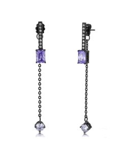 JCE3472 IP Black(Ion Plating) Stainless Steel Earrings with AAA Grade CZ in Tanzanite