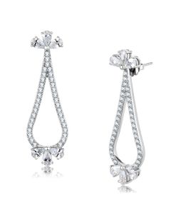 JCE3473 High polished (no plating) Stainless Steel Earrings with AAA Grade CZ in Clear