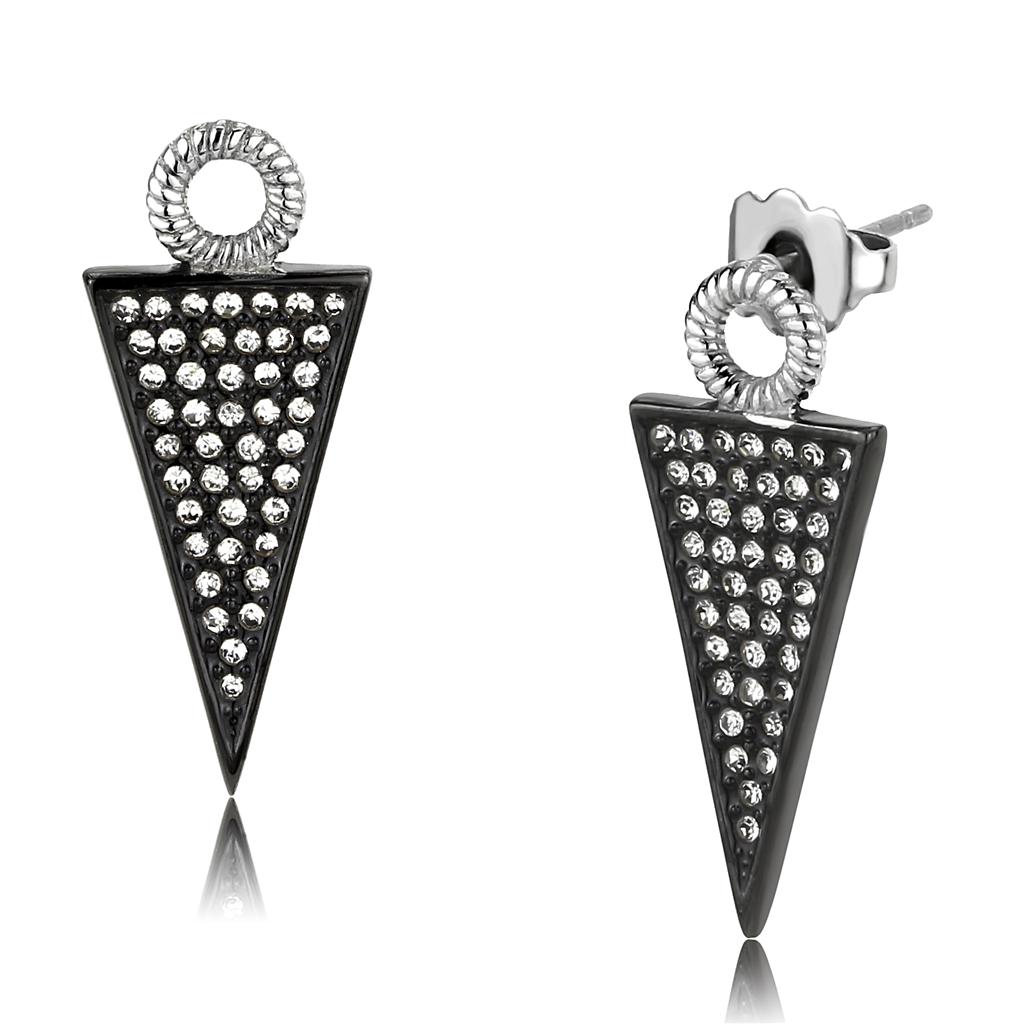 JCE3485 Two-Tone IP Black (Ion Plating) Stainless Steel Earrings with Top Grade Crystal in Clear
