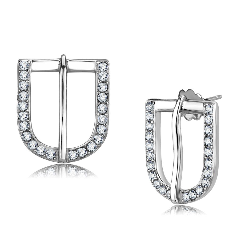 JCE3489 High polished (no plating) Stainless Steel Earrings with Top Grade Crystal in Clear