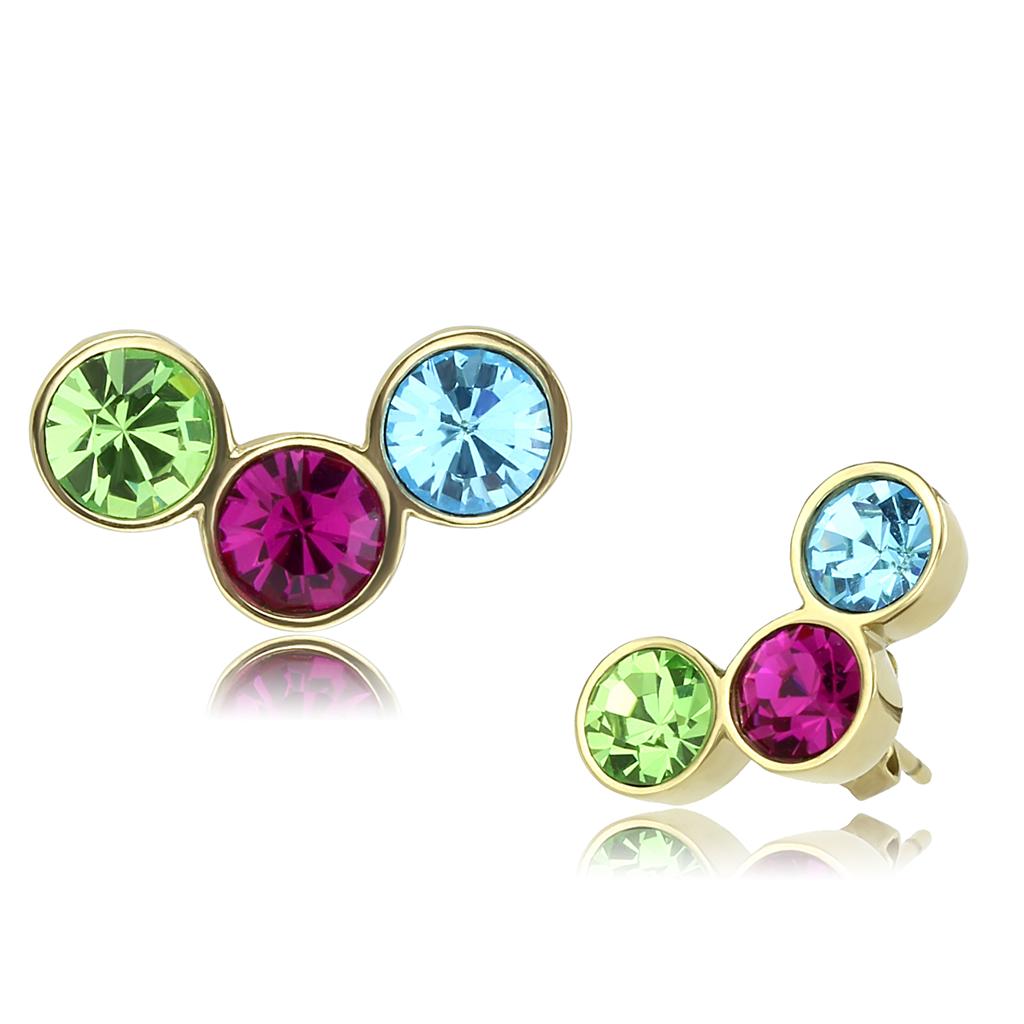 JCE3492 IP Gold(Ion Plating) Stainless Steel Earrings with Top Grade Crystal in Multi Color