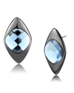 JCE3494 IP Light Black (IP Gun) Stainless Steel Earrings with Synthetic Synthetic Glass in Light Sapphire