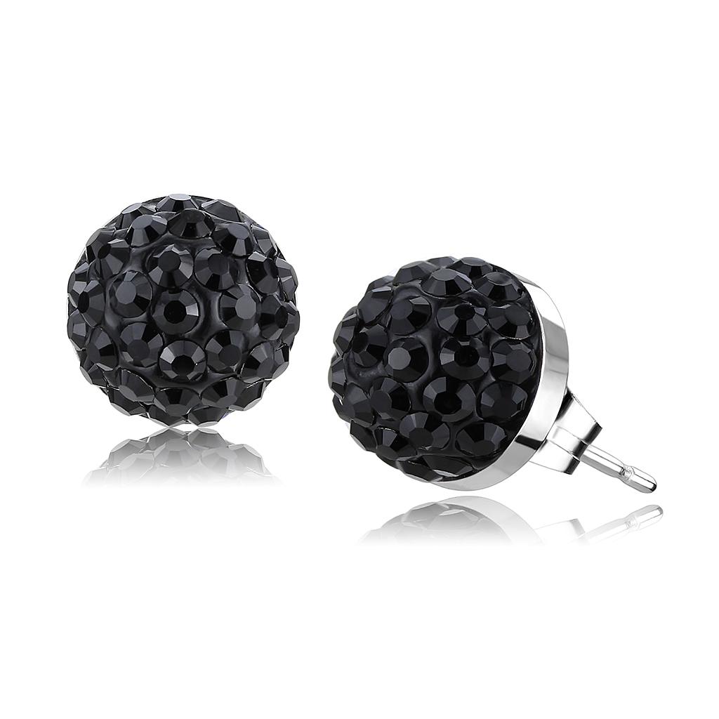 JCE3545 High polished (no plating) Stainless Steel Earrings with Top Grade Crystal in Jet