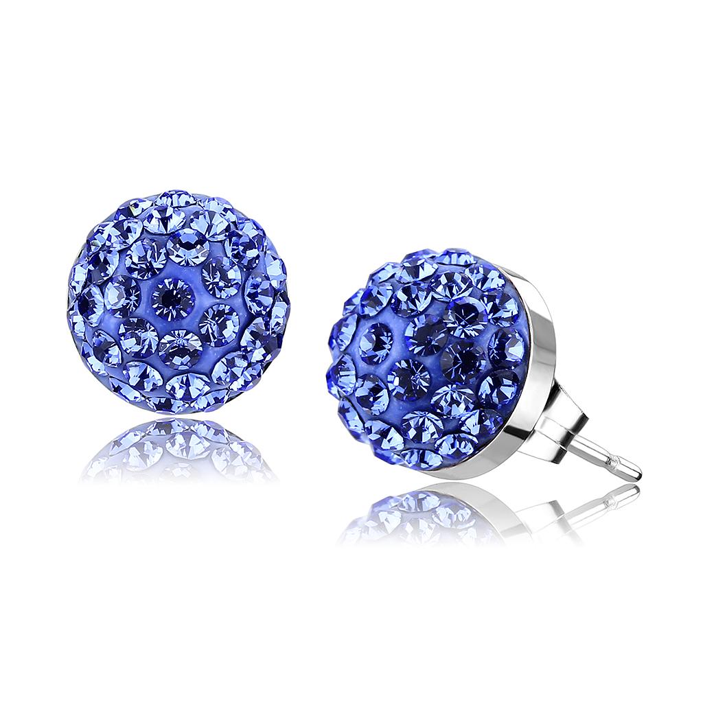 JCE3550 High polished (no plating) Stainless Steel Earrings with Top Grade Crystal in Sapphire