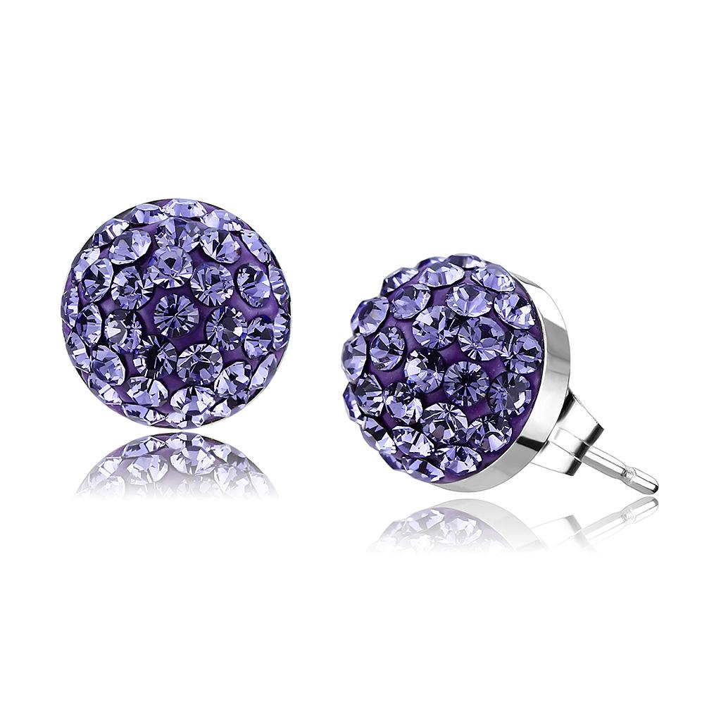 JCE3551 High polished (no plating) Stainless Steel Earrings with Top Grade Crystal in Tanzanite