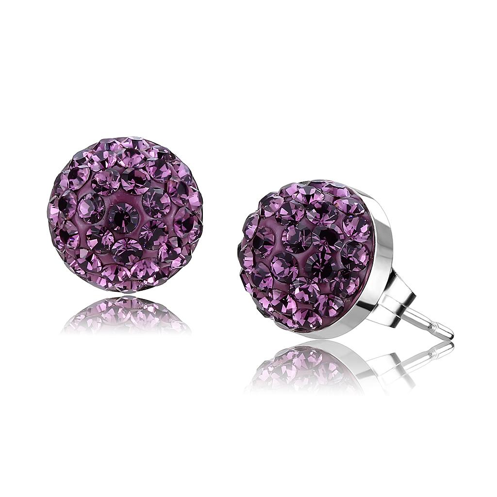 JCE3552 High polished (no plating) Stainless Steel Earrings with Top Grade Crystal in Amethyst
