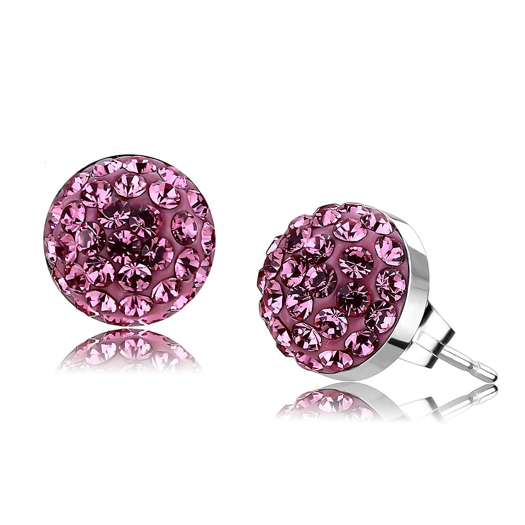JCE3553 High polished (no plating) Stainless Steel Earrings with Top Grade Crystal in Rose