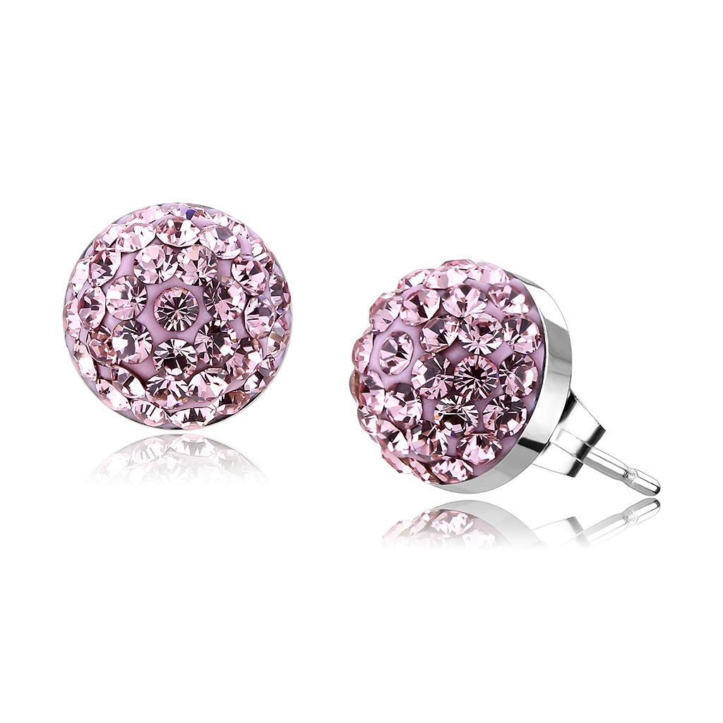 JCE3554 High polished (no plating) Stainless Steel Earrings with Top Grade Crystal in Light Rose