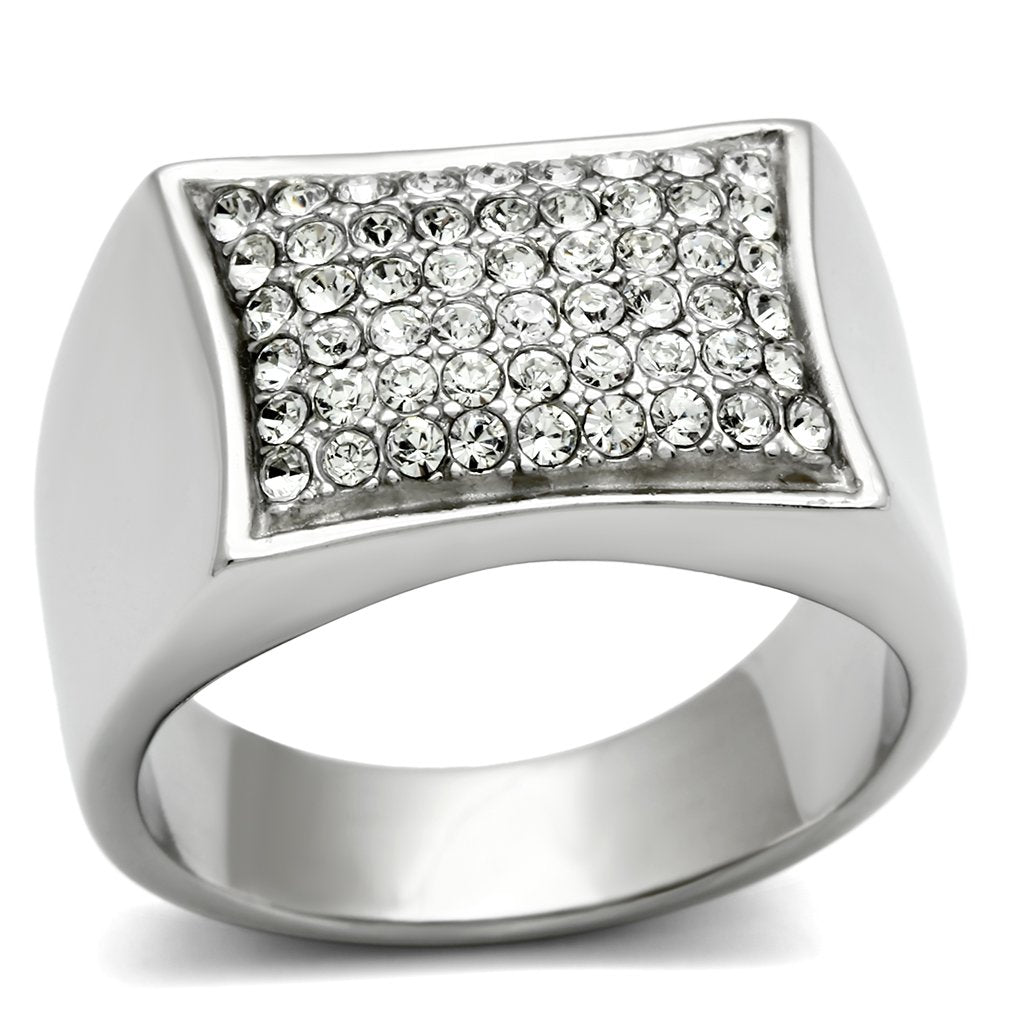 JCE357 High polished (no plating) Stainless Steel Ring with Top Grade Crystal in Clear