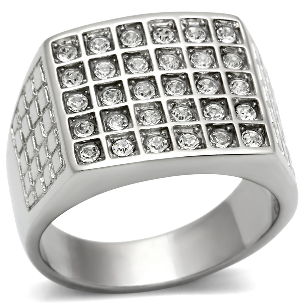 JCE358 High polished (no plating) Stainless Steel Ring with Top Grade Crystal in Clear