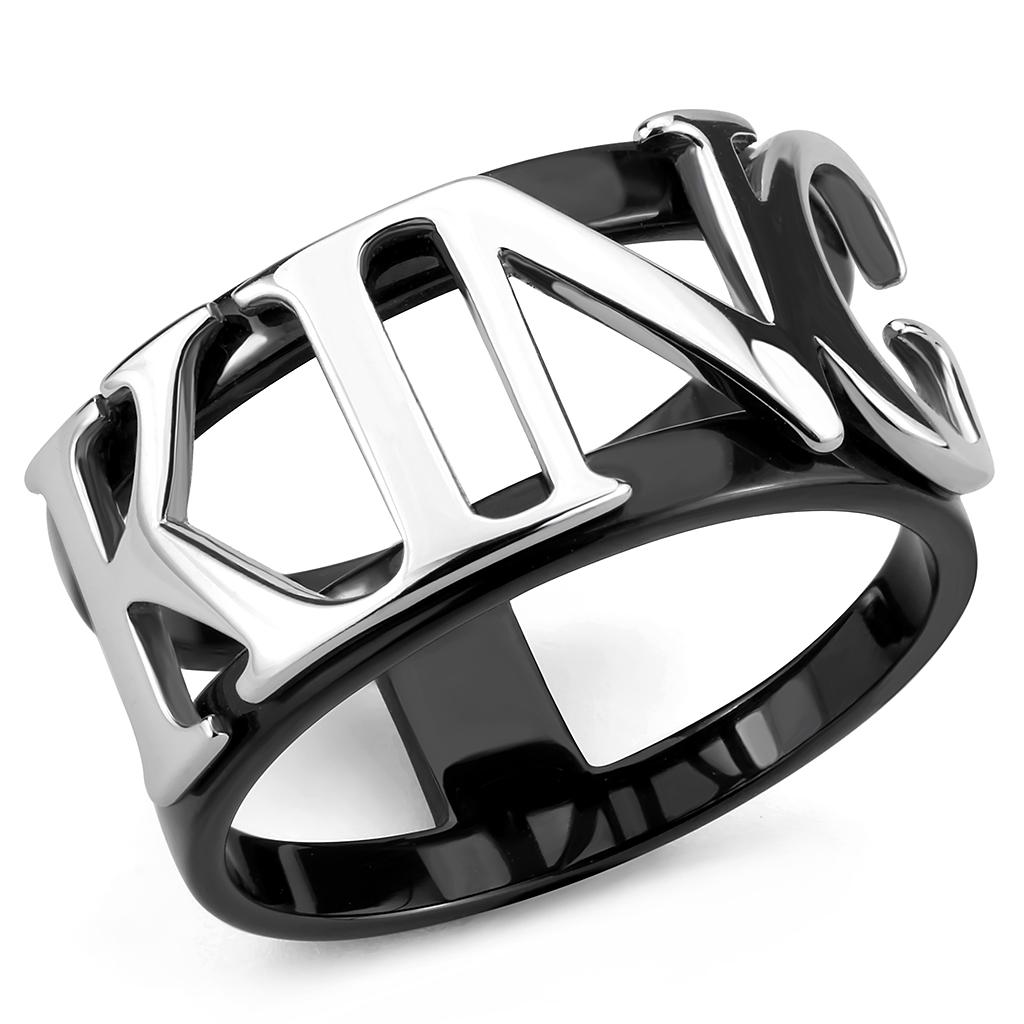 JCE3583 Two-Tone IP Black (Ion Plating) Stainless Steel Ring with No Stone