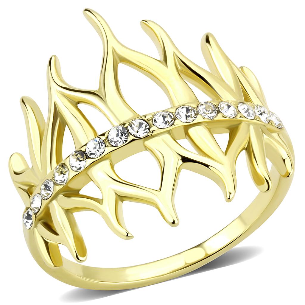 JCE3595 IP Gold(Ion Plating) Stainless Steel Ring with Top Grade Crystal  in Clear