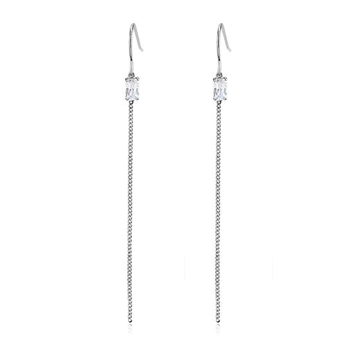 JCE3599 High polished (no plating) Stainless Steel Earrings with AAA Grade CZ in Clear