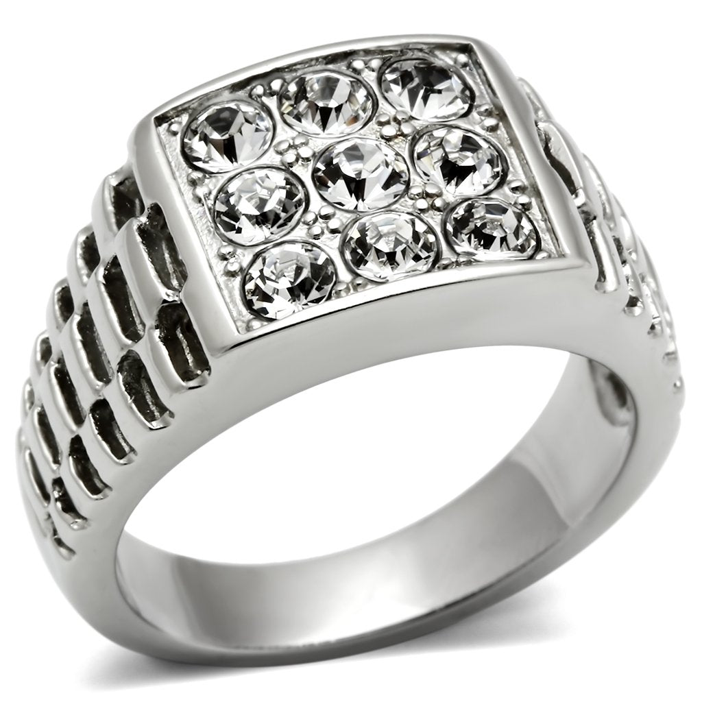 JCE360 High polished (no plating) Stainless Steel Ring with Top Grade Crystal in Clear